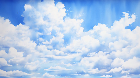 Blue sky background with white clouds. 3d illustration. Nature backdrop.の素材
