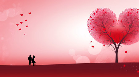 Valentine's day love background with tree and couple, vector illustrationの素材