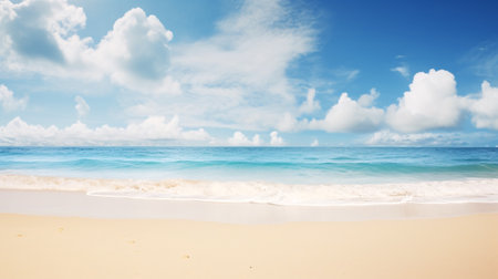 Beautiful beach and tropical sea. Panoramic view with copy spaceの素材