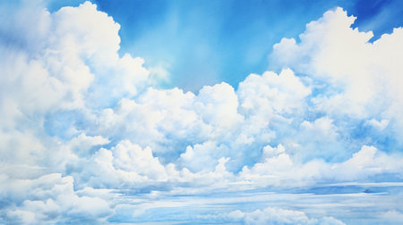 Blue sky background with white clouds. 3d rendering. Computer digital drawing.の素材