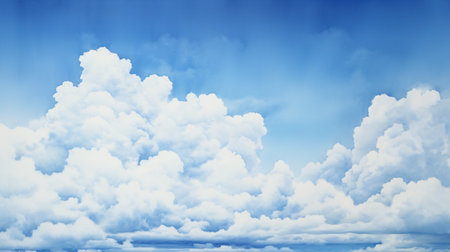 Blue sky background with white fluffy clouds. Cumulus clouds. 3d illustrationの素材