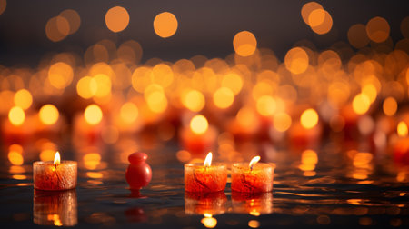 Burning candles on dark background with bokeh effect, shallow depth of fieldの素材