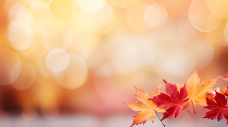 Autumn background with maple leaves and bokeh defocused lightsの素材