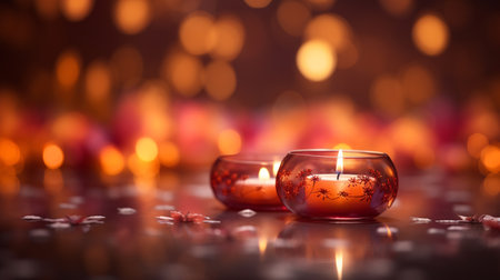 Beautiful burning candles on blurred background with bokeh effect.の素材