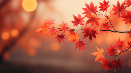 Maple leaves in autumn season with bokeh lights background.の素材