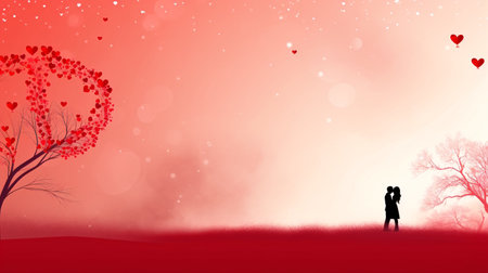 Valentine's day background with love tree and woman silhouette.の素材