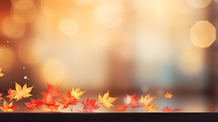 Autumn background with maple leaves and bokeh defocused lightsの素材