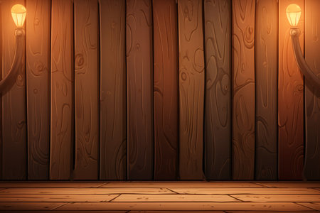 Wooden wall with lamp and wooden floor.の素材