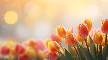 Beautiful tulips with bokeh background, spring flowers.の素材