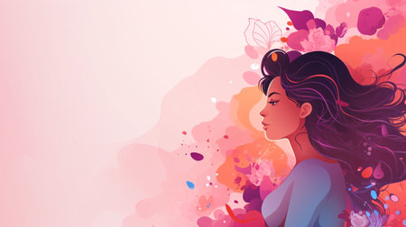 Beautiful young woman with flowers in her hair. Vector illustration.の素材