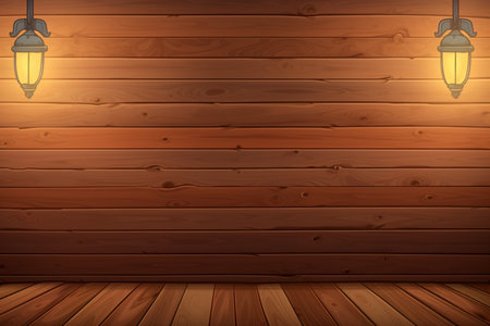 Lanterns on a wooden wall background. Vector illustration.の素材