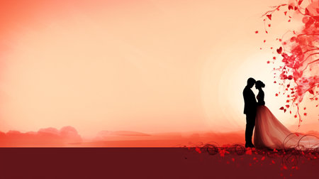 Silhouette of bride and groom on the background of the sunsetの素材