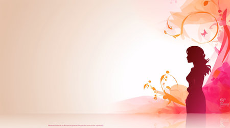 Pregnant woman silhouette on abstract floral background.の素材