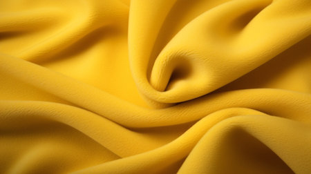 Texture, background, pattern. Yellow silk fabric. Abstract background of luxurious satin or velvet material.の素材