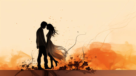 Silhouette of loving couple on abstract grunge background, vector illustrationの素材