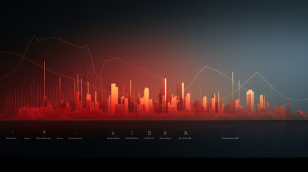 Futuristic cityscape with glowing forex charts and graphs. Vector illustrationの素材