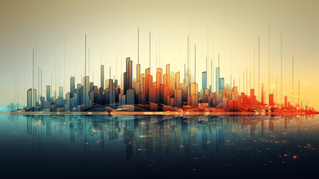 Abstract city background with skyscrapers and reflection. Vector illustration.の素材