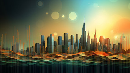 abstract futuristic city background with skyscrapers. Vector illustration.の素材