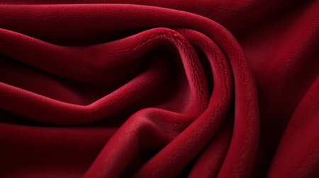 Red satin fabric background close up, top view, copy spaceの素材