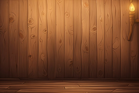 Wooden wall with a glowing candle in the dark. Vector illustration.の素材