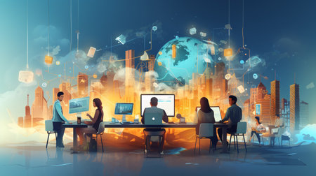 Conceptual image of business people working in office. 3D renderingの素材