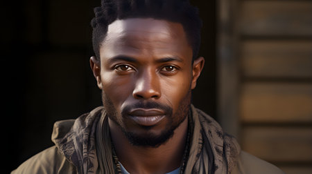 Portrait of handsome african american man looking at camera while standing outdoorsの素材