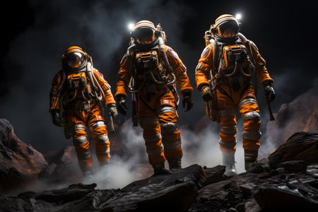 Astronaut in space suit on dark background. 3D rendering.の素材