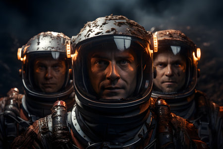 Astronaut in spacesuit and helmet on the background of smokeの素材