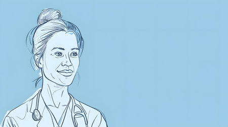 Medical Professional in Uniform: Simple Black Line Sketchの素材