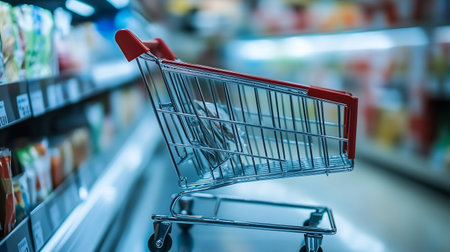 Shopping cart in supermarket, shallow depth of field. Shallow DOFの素材