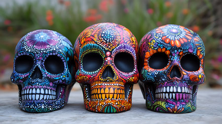 Halloween vibrant skull designs with intricate detailsの素材