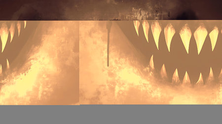 Halloween dark brown background with illustrated vampire fangsの素材