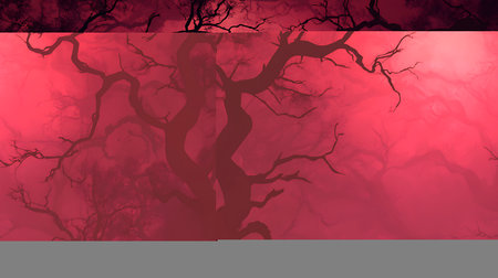 Halloween ominous burgundy background with illustrated creepy shadowsの素材