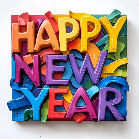 Happy New Year colorful lettering on white background.の素材
