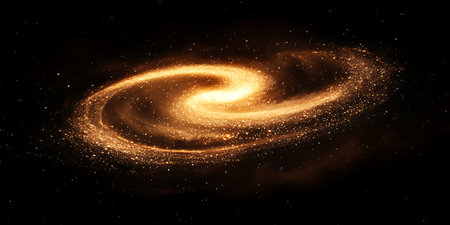 A swirl of gold dust in dark spaceの素材