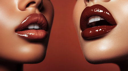 Warm terracotta lips with a satin finish and subtle shineの素材