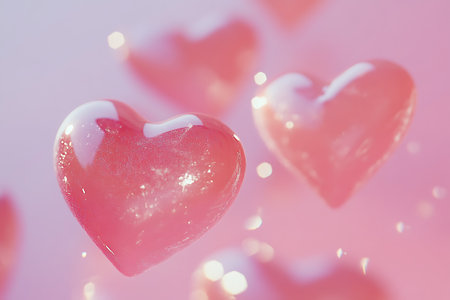 Valentine's day background with red hearts and bokehの素材