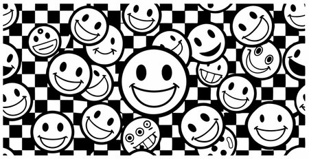 Checkered Checkered Background with Smiling Emoticonsのイラスト素材