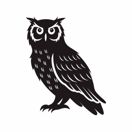 Owl in black and white vector illustration isolated on white background.のイラスト素材