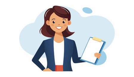 Businesswoman with clipboard vector illustration. Cartoon businesswoman character with clipboard.のイラスト素材