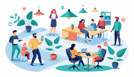 Business people working together in office. Teamwork concept. Vector illustrationのイラスト素材