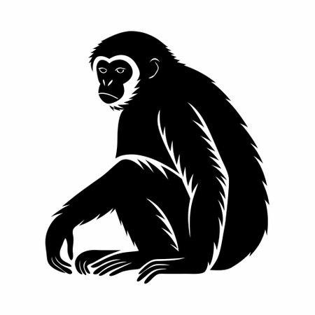 Gibbon black and white vector illustration isolated on white background.