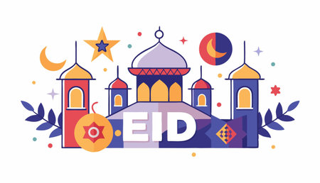Vector illustration of Eid Mubarak, Eid Mubarak. Flat style design.のイラスト素材