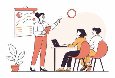Business people working together in office. Teamwork and cooperation concept. Vector illustration in flat cartoon styleのイラスト素材