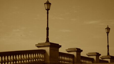 Old stone fence of a bridge in Antwerp.の写真素材
