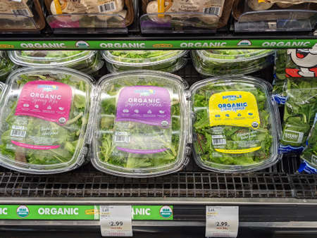 Various Packaged Organic Salad Available for Purchaseのeditorial素材