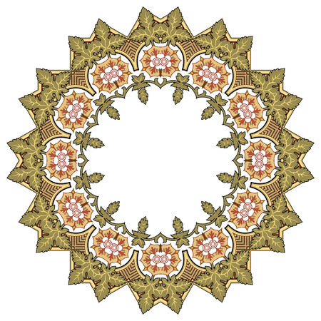 Round Pattern Mandala. Abstract design of Persian- Islamic-Turkish-Ara bic vector circle floral ornamental border!のイラスト素材