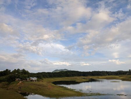 Blue sky with lake landscape in summerの写真素材