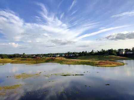 Blue sky with lake landscape inの写真素材