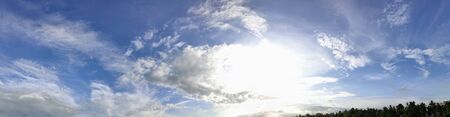 Blue sky with storm clouds panorama 360 degrees angle view.の写真素材